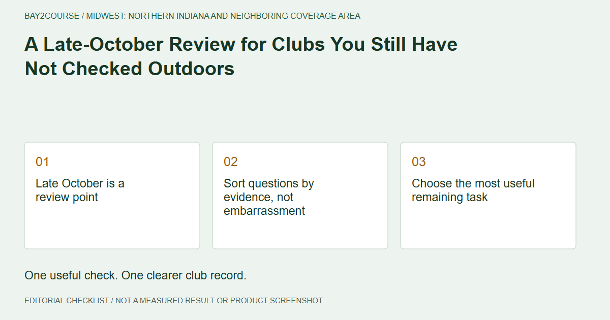 A Late-October Review for Clubs You Still Have Not Checked Outdoors: Late October is a review point; Sort questions by evidence, not embarrassment; Choose the most useful remaining task. Editorial recording checklist.