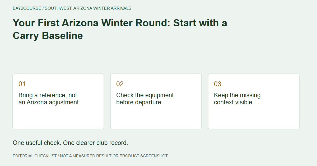 Your First Arizona Winter Round: Start with a Carry Baseline: Bring a reference, not an Arizona adjustment; Check the equipment before departure; Keep the missing context visible. Editorial recording checklist.