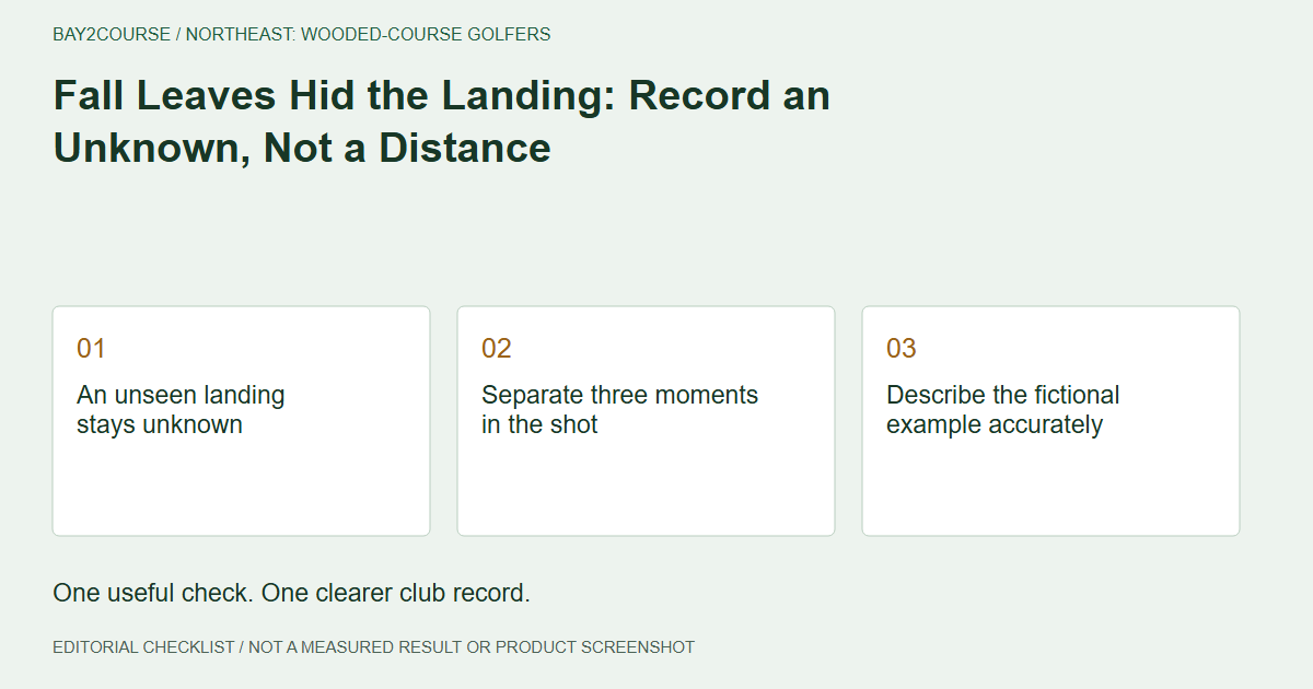 Fall Leaves Hid the Landing: Record an Unknown, Not a Distance: An unseen landing stays unknown; Separate three moments in the shot; Describe the fictional example accurately. Editorial recording checklist.