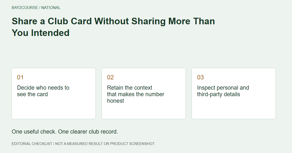 Share a Club Card Without Sharing More Than You Intended: Decide who needs to see the card; Retain the context that makes the number honest; Inspect personal and third-party details. Editorial recording checklist.